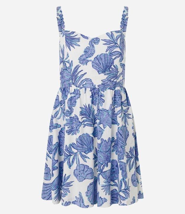 Vestido Reto Curto em Viscolinho com Estampa Marinha - 1