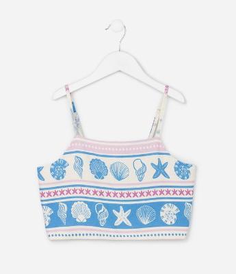 Blusa Top Infantil em Viscolinho com Estampa de Conchas - Tam 5 a 14 Anos