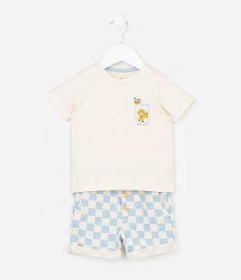 Conjunto Infantil em Moletom com Estampa Xadrez Vichy - Tam 0 a 18 Meses