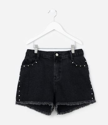 Short Infantil Regular em Jeans com Tachinhas - Tam 5 a 14 Anos
