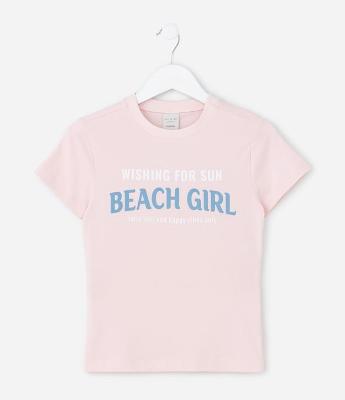 Camiseta Infantil Babt Tee com Estampa Lettering Beach Girl - Tam 5 a 15 Anos