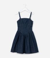 Vestido Infantil em Jeans com Cintura em V - Tam 7 a 14 Anos - 1