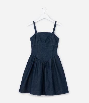Vestido Infantil em Jeans com Cintura em V - Tam 7 a 14 Anos