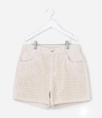 Short Infantil Regular em Sarja com Renda - Tam 5 a 14 anos