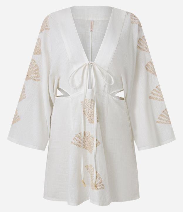 Saída de Praia Vestido Curto com Bordado de Conchas e Vazado Lateral - 1