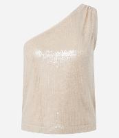 Blusa Ombro Só em Paetê Transparente e Franzido na Alça - 1