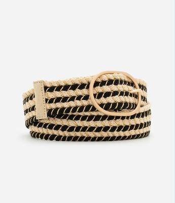 Cinto Largo Listrado Diferenciado com Fivela Redonda Bicolor