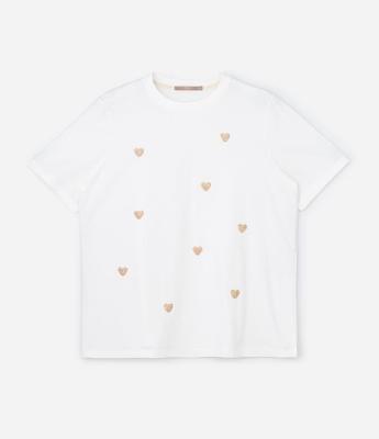 Camiseta em Algodão com Coração de Paetês Curve & Plus Size