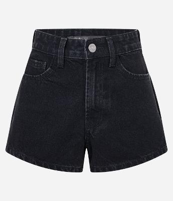 Short Slim Cintura Alta em Jeans com Brilho Lateral