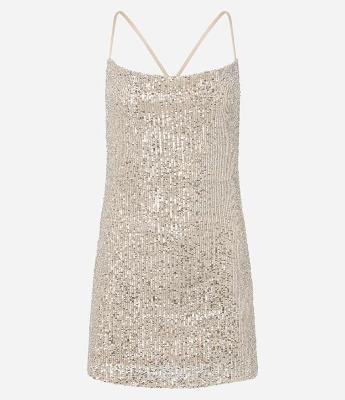 Vestido Curto em Paetê com Alça Fina Cruzada