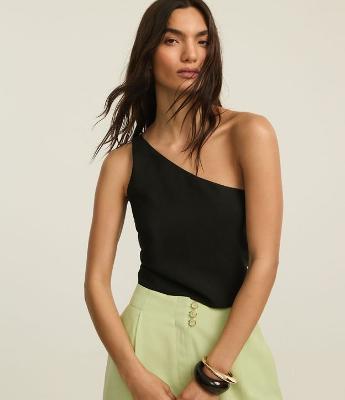 Blusa Ombro Só em Crepe com Franzido Lateral