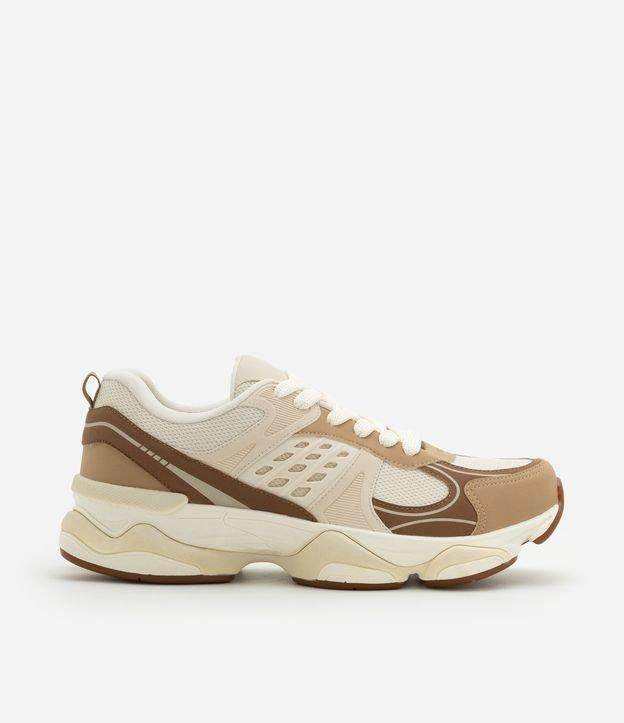 Tênis Dad Sneaker em PU com Recortes e Solado Alto - 1