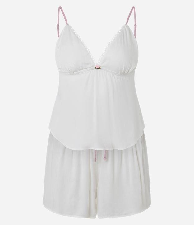 Pijama Short Doll em Viscose com Florzinha e Detalhe Contrastante - 1