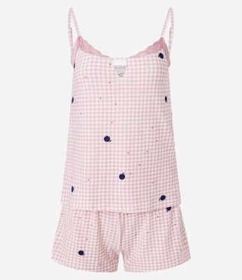 Pijama Short Doll em Peach Touch Xadrez Vichy com Rendinha