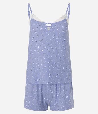 Pijama Short Doll em Peach Touch com Rendinha e Estampa de Mini Frutas