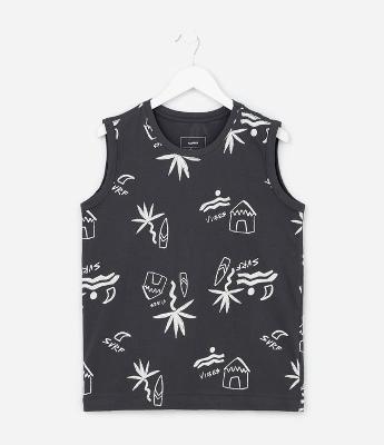 Regata Infantil em Algodão com Estampa Tropical - Tam 5 a 14 Anos