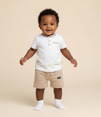 Camiseta Infantil em Piquet com Decote Henley - Tam 0 a 18 Meses