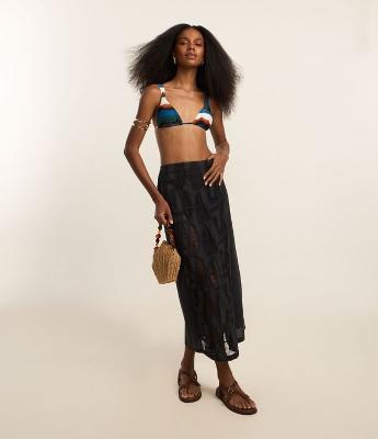 Saída de Praia Saia Midi com Sobreposição de Laise