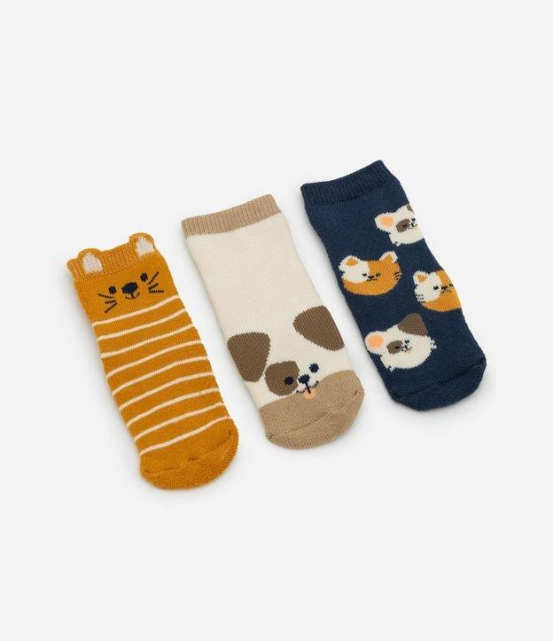 Kit 03 Pares de Meias Infantis com Estampa de Bichinhos  - Tam 0 a 12 Meses - 1