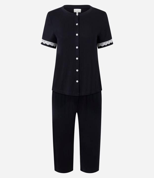 Pijama Longo em Viscose com Rendinha e Calça Capri - 1