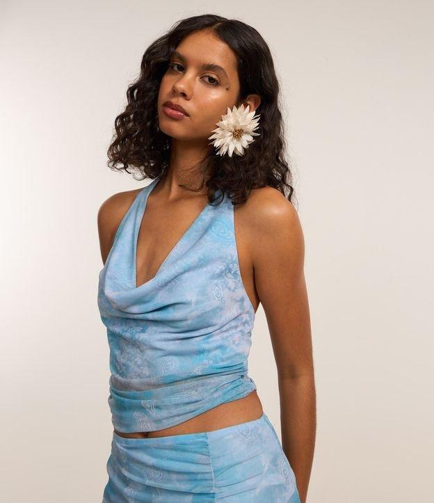 Blusa Frente Única em Tule com Estampa Abstrada - 1