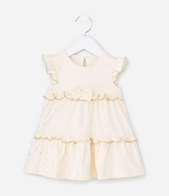 Vestido Infantil com Babados e Aplicação de Brilhos - Tam 0 a 18 meses