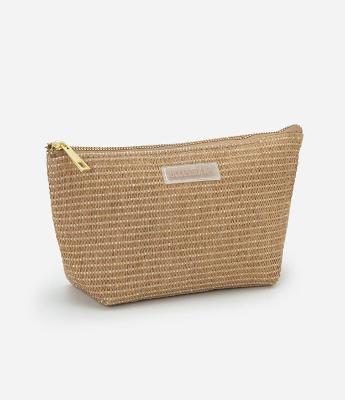 Necessaire Trapézio em Rafia com Detalhe Embossed