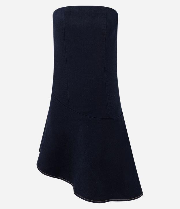 Vestido Curto em Jeans com Decote Tomara que Caia e Barra Assimétrica - 1