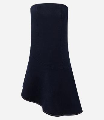 Vestido Curto em Jeans com Decote Tomara que Caia e Barra Assimétrica