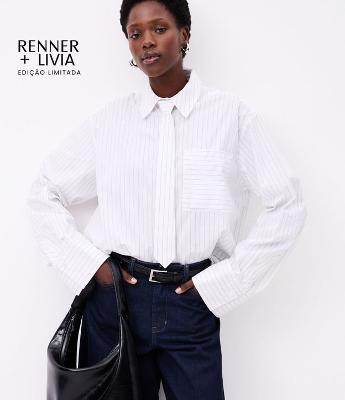 Camisa Maxi Oversized em Tricoline com Gravata e Listras de Fio Tinto