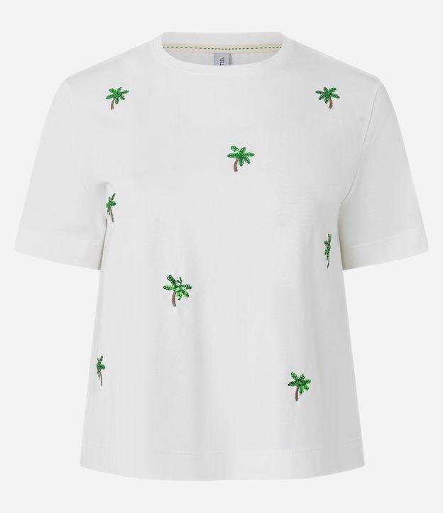 Camiseta T-Shirt  em Algodão com Paetê Bordada de Coqueiros - 1
