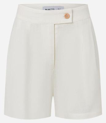 Short Cintura Alta em Viscolinho com Pregas e Bolsos