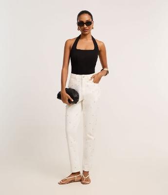 Calça Mom Comfort em Sarja com Brilho