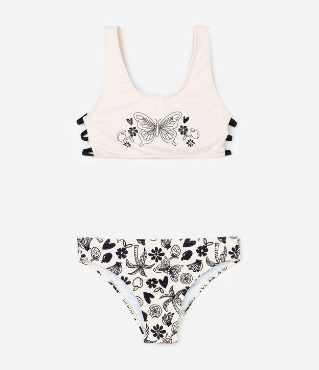 Biquíni Infantil com Tiras Laterais e Estampa Tropical - Tam 5 a 14 Anos - 1