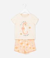 Pijama Curto Infantil em Algodão com Estampa de Cavalo Marinho - Tam 2 a 4 Anos - 1