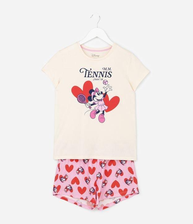Pijama Curto Infantil com Estampa de Corações e Minnie - Tam 5 a 14 anos - 1