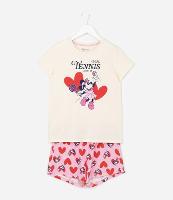 Pijama Curto Infantil com Estampa de Corações e Minnie - Tam 5 a 14 anos - 1