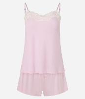 Pijama Short Doll em Ribana com Alcinha e Renda - 1