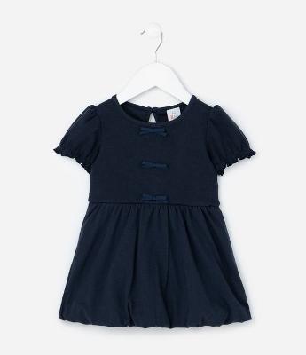 Vestido Infantil Balonê com Aplicação de Lacinhos - Tam 0 a 18 Meses