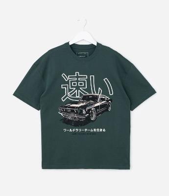 Camiseta Infantil Regular com Estampa de Japonismo - Tam 5 a 14 Anos