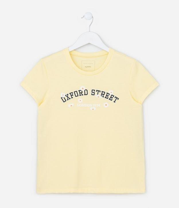 Camiseta Infantil Slim com Lettering Oxford Street e Flores - Tam 5 a 14 Anos - 1