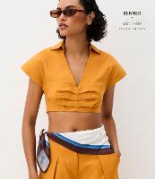 Camisa Cropped em Algodão com Linho e Pregas no Busto - 1