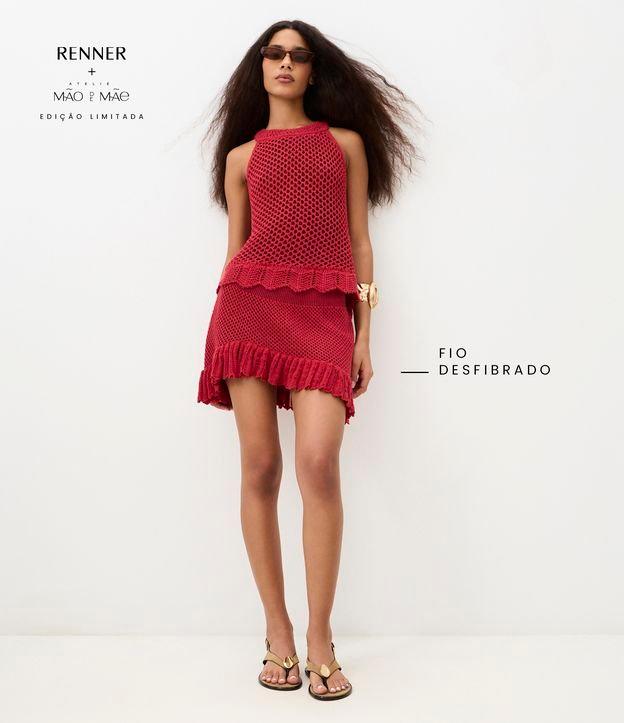 Saia Curta em Tricô com Ponto Vazado e Barra Franzida - 1