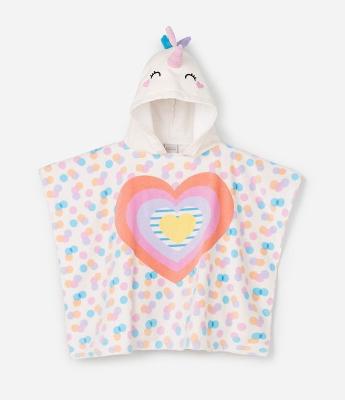 Poncho Infantil Atoalhado com Capuz e Estampa de Unicórnio - Tam U