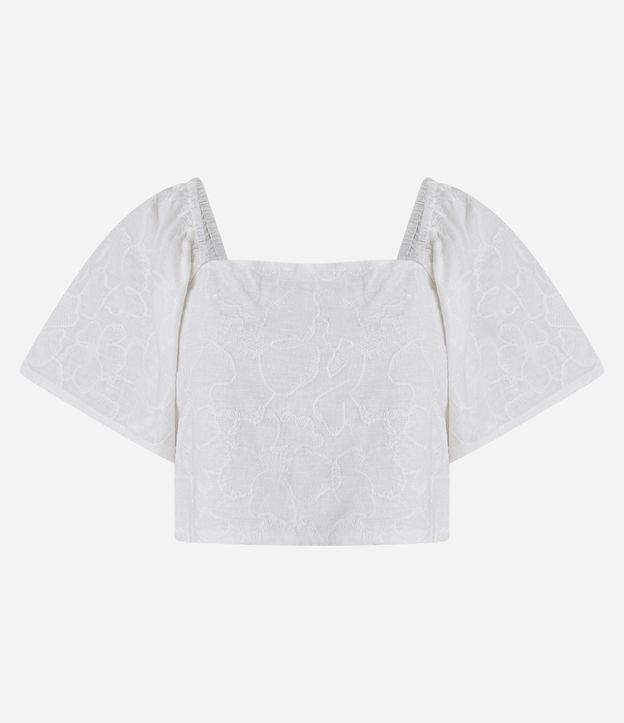 Blusa em Laise com Manga Bufante com Bordado Floral - 1