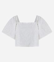 Blusa em Laise com Manga Bufante com Bordado Floral - 1