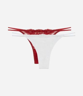 Kit 02 Calcinhas String Fio em Renda Floral com Lateral Dupla