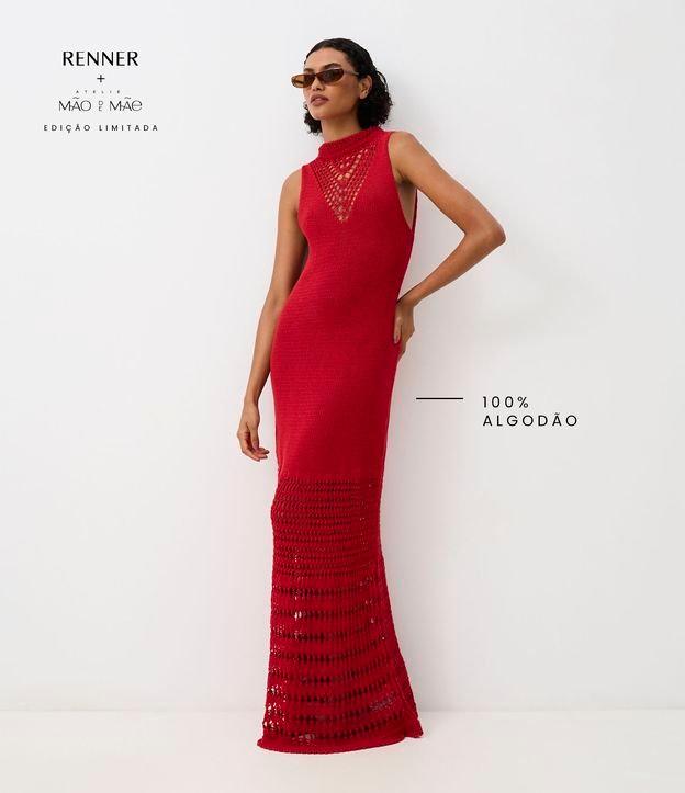 Vestido Ajustado Longa em Tricô com Mix de Pontos - 1