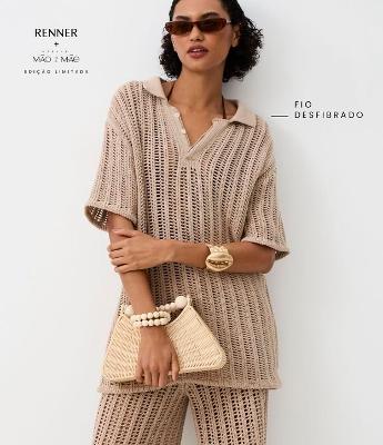 Camisa em Tricô com Ponto Vazado e Gola Polo