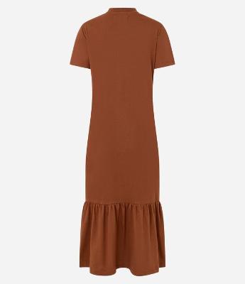 Vestido T-shirt Long Midi  com Estampa de Paraíso com Babados na Barra